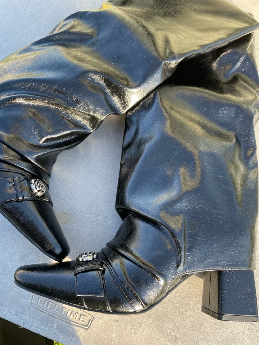 Knee High Boots Chunky Heel Fold Over Slouchy Boots Size 6.5 - Picture 10 of 17